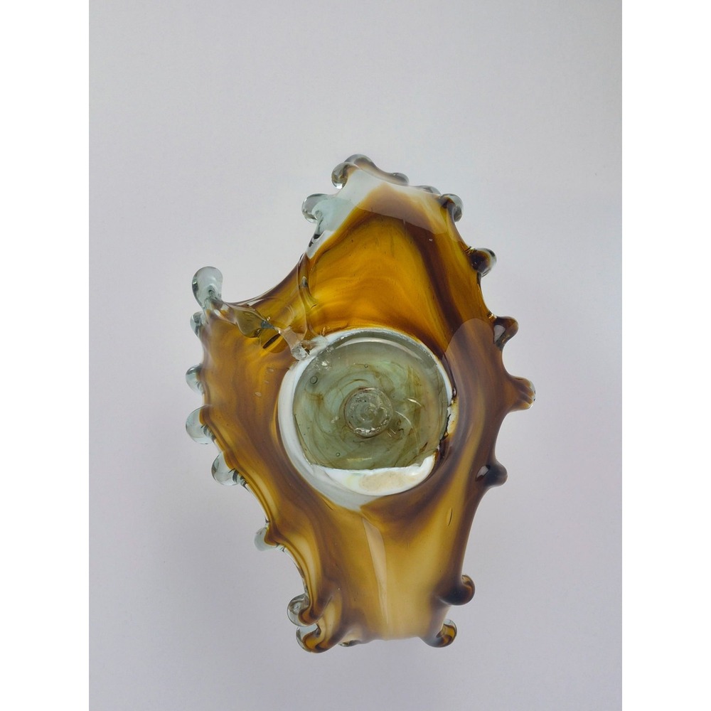 Murano Style Art Glass Centerpiece Bowl Amber White Swirl Hand Blown - Picture 4 of 4